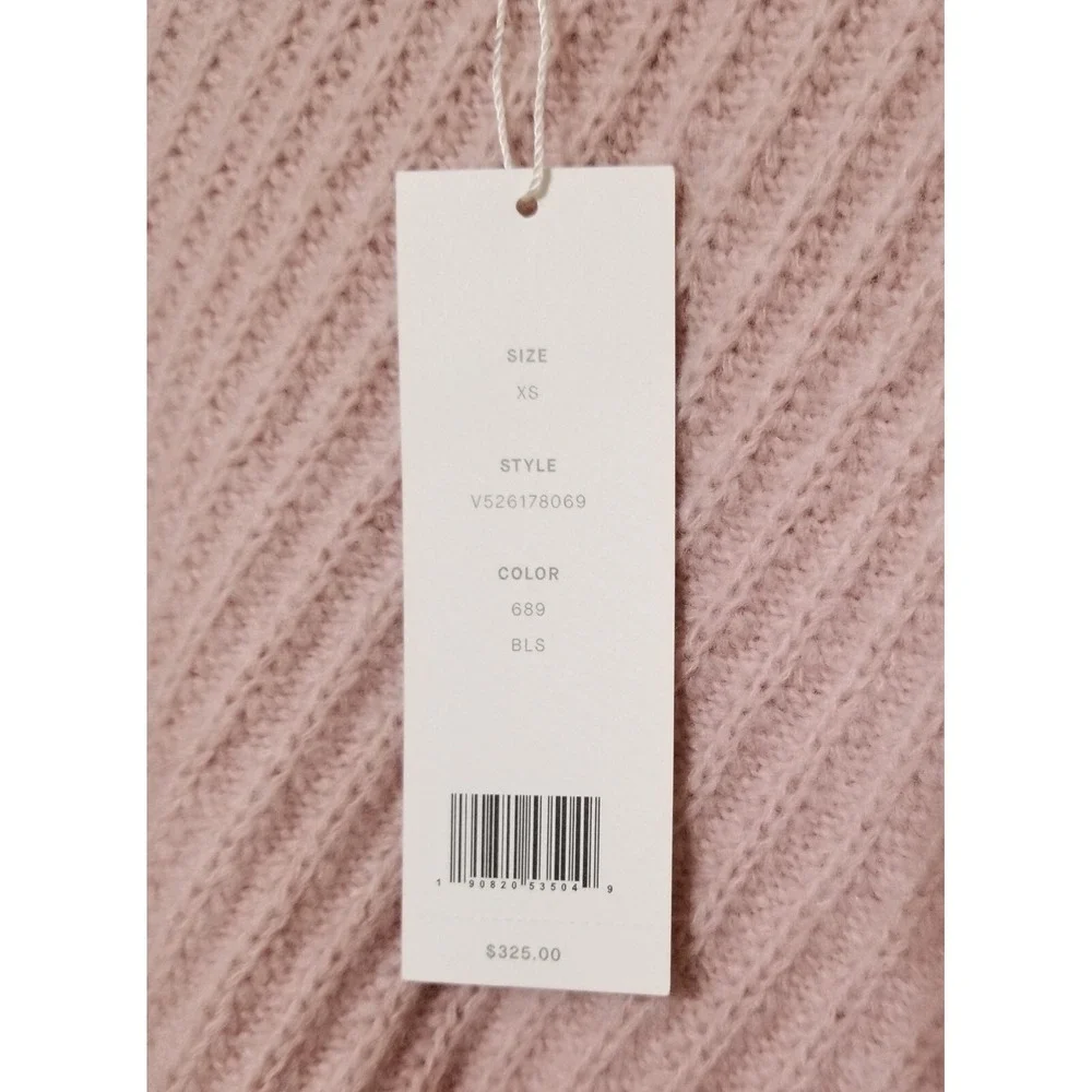 Vince Side Slit Wool Blend Ribbed Knit Crew Neck Sweater Blush Pink XS $325